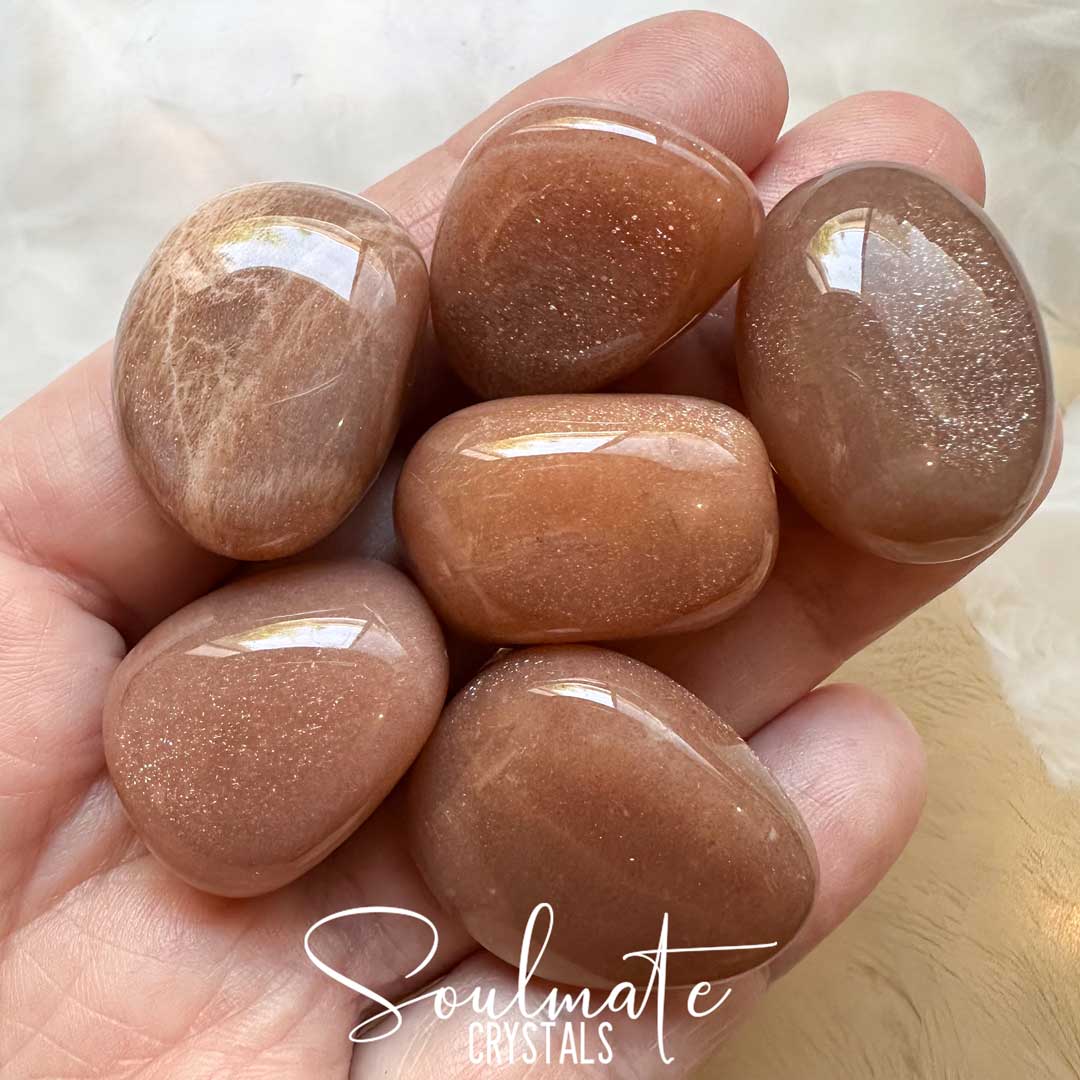 Soulmate Crystals Sunstone African Polished Crystal Tumbled Stone, Orange Peach Crystal Copper Flash for Joy, Positivity, Motivation, Optimism, Vitality, Creativity.