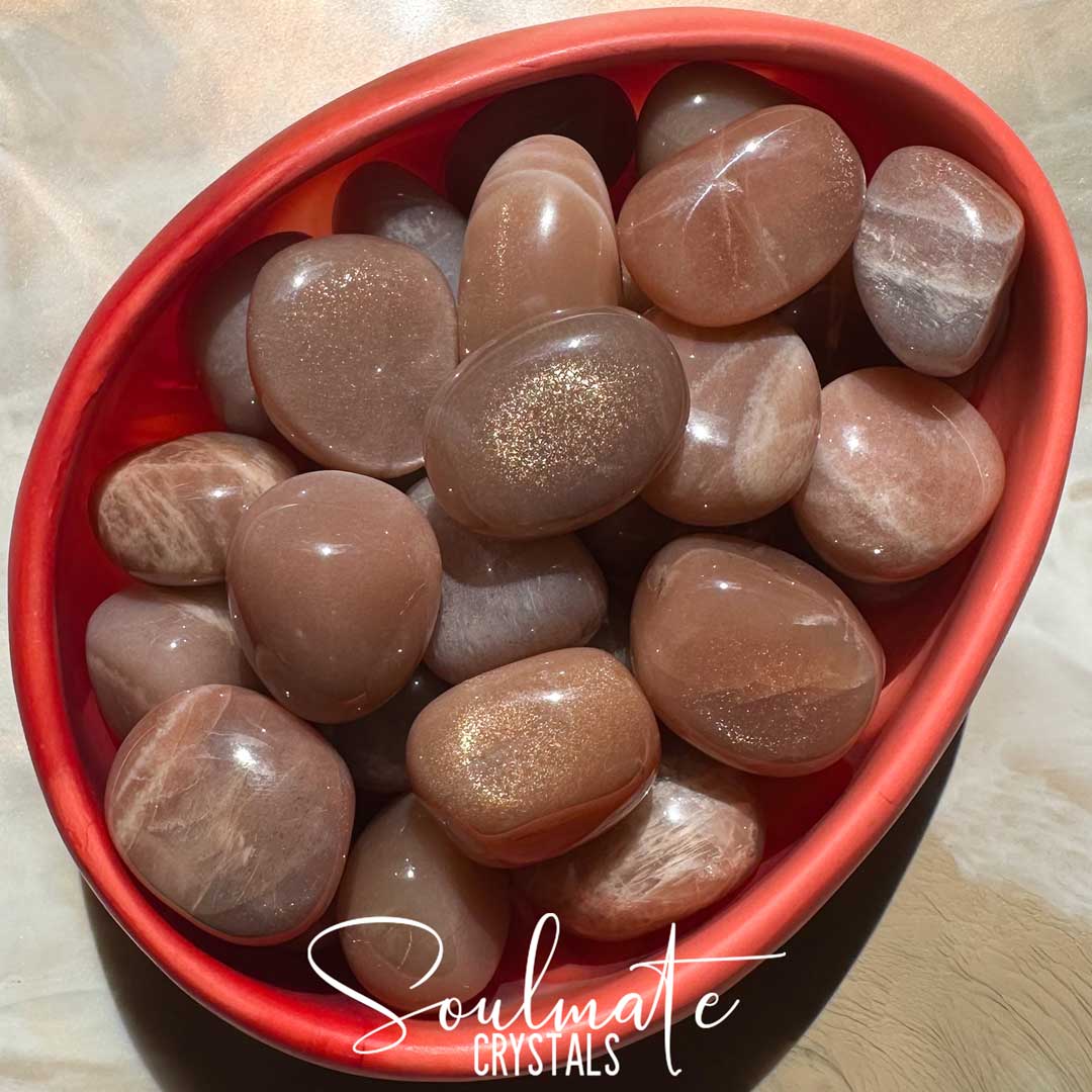 Soulmate Crystals Sunstone African Polished Crystal Tumbled Stone, Orange Peach Crystal Copper Flash for Joy, Positivity, Motivation, Optimism, Vitality, Creativity.