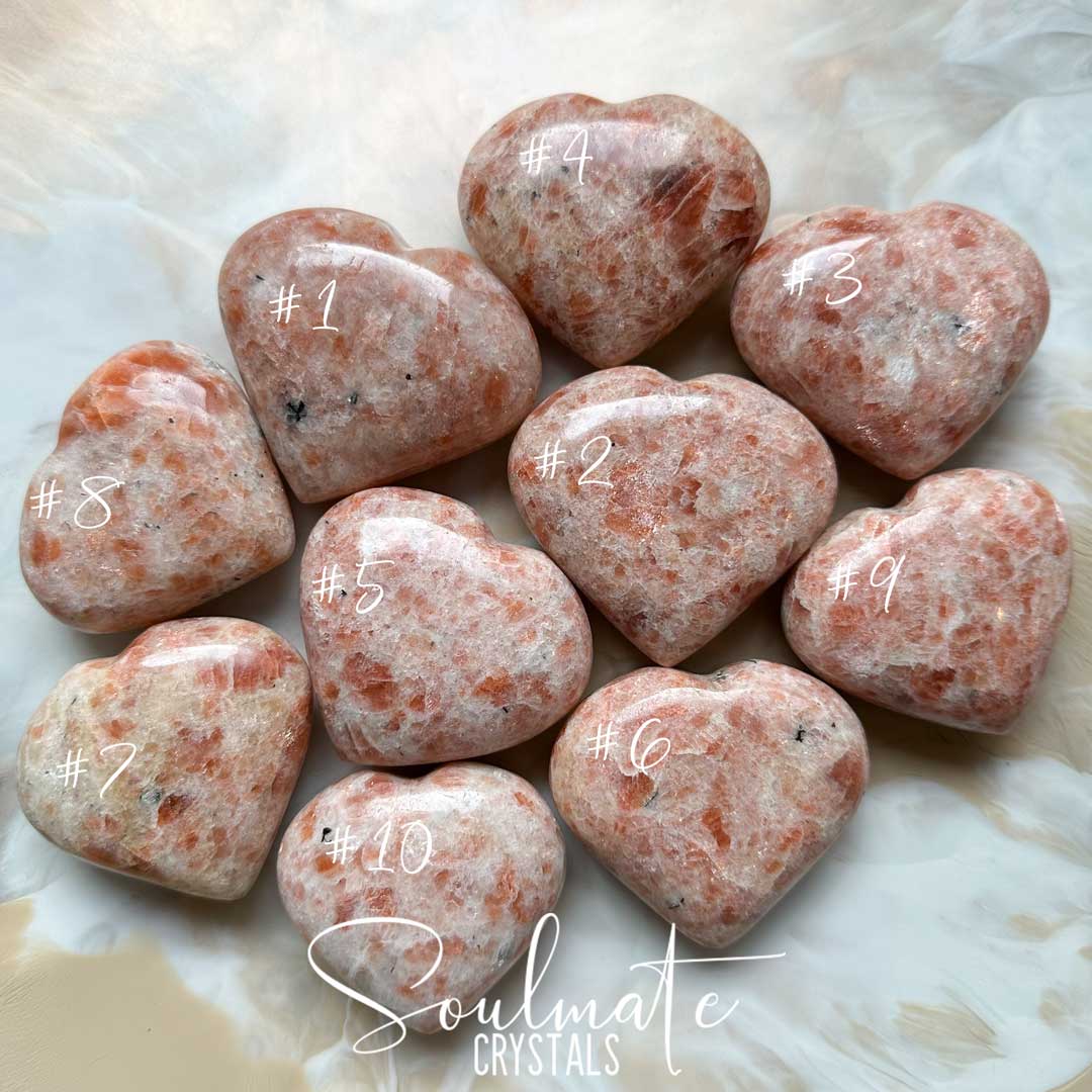 Soulmate Crystals Sunstone Polished Crystal Heart, Orange Crystal for Vitality, Creativity, Personal Growth, Uplifting, Joy.