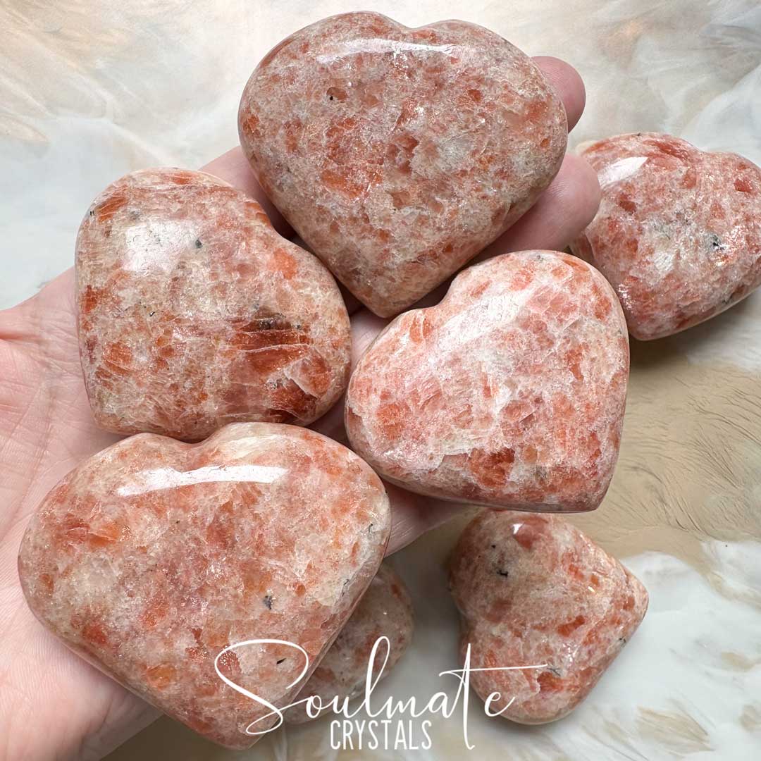 Soulmate Crystals Sunstone Polished Crystal Heart, Orange Crystal for Vitality, Creativity, Personal Growth, Uplifting, Joy.