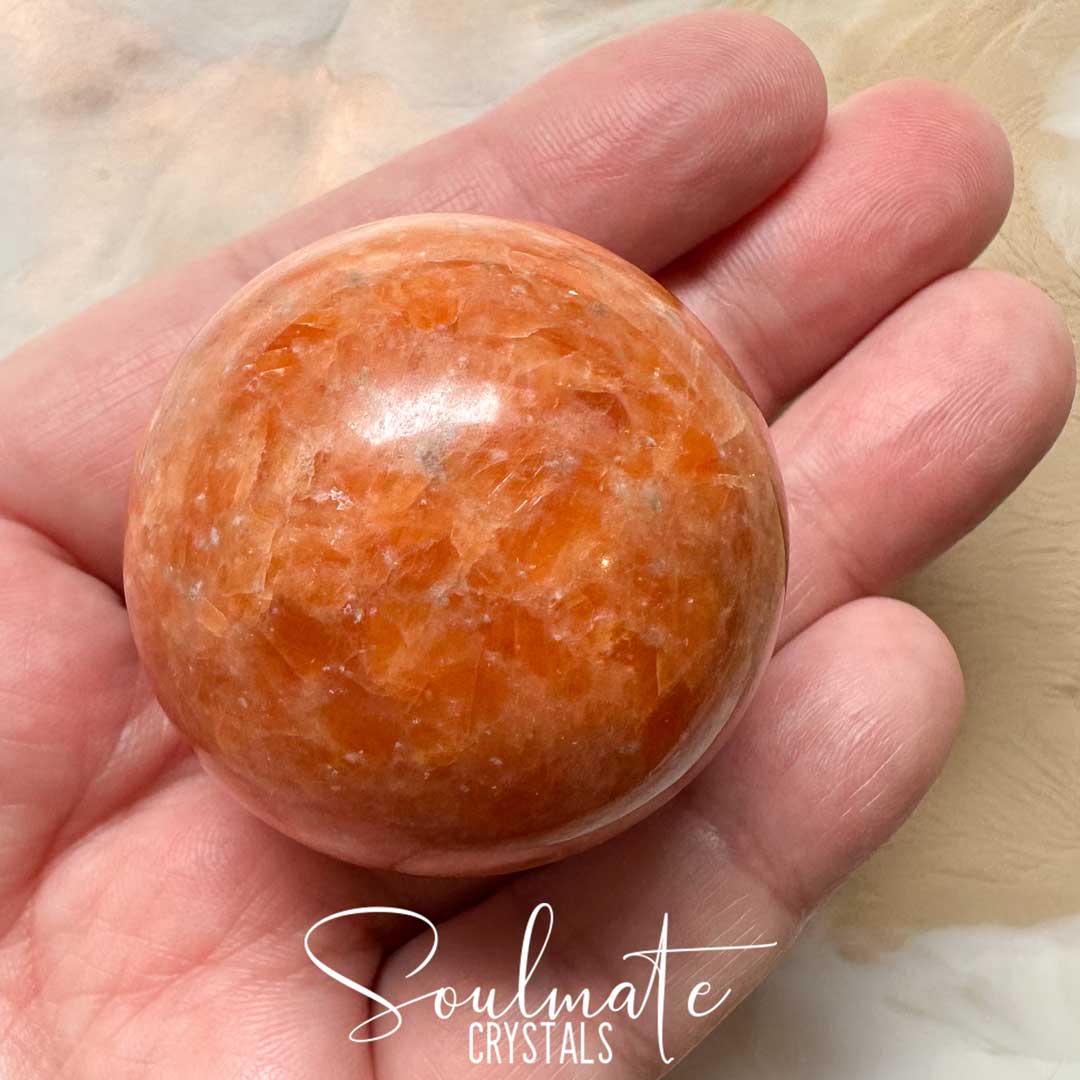 Soulmate Crystals Sunstone Polished Crystal Sphere, Orange Crystal for Vitality, Creativity, Personal Growth, Uplifting, Joy.