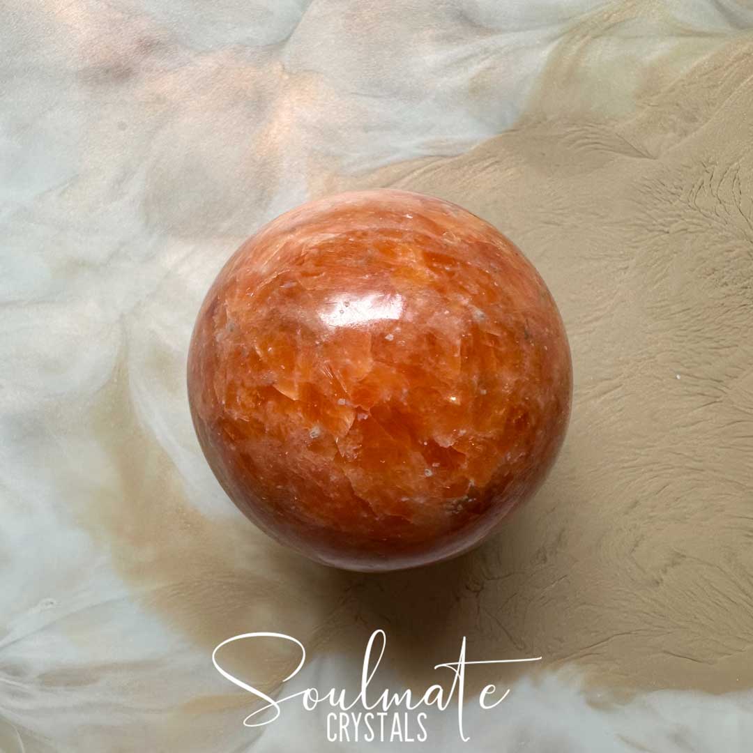 Soulmate Crystals Sunstone Polished Crystal Sphere, Orange Crystal for Vitality, Creativity, Personal Growth, Uplifting, Joy.