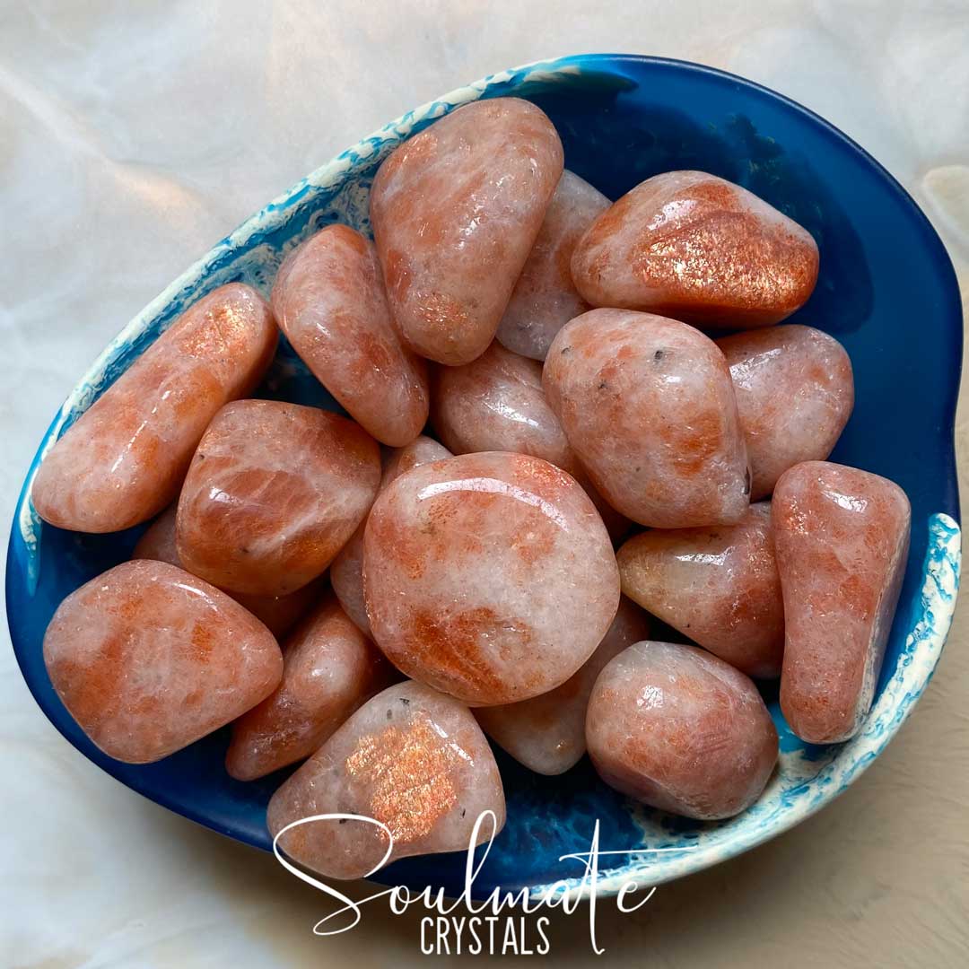 Soulmate Crystals Sunstone Polished Crystal Palm Stone, Orange Crystal for Joy, Positivity, Motivation, Optimism, Vitality, Creativity.