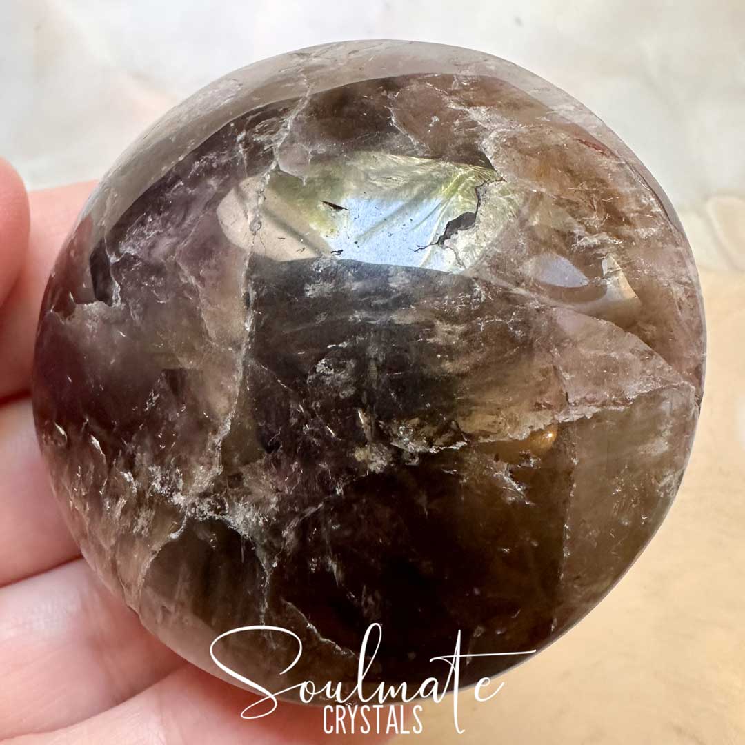 Soulmate Crystals Super Seven Cacoxenite Polished Crystal Energy Stone Pebble Palm Stone, Purple Black Crystal for Calm, Harmony, Goal Setting, Intentions.