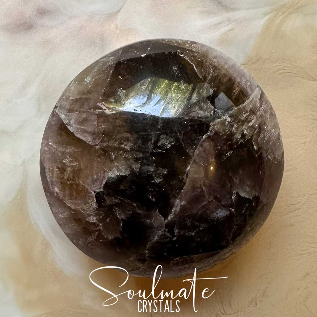 Soulmate Crystals Super Seven Cacoxenite Polished Crystal Energy Stone Pebble Palm Stone, Purple Black Crystal for Calm, Harmony, Goal Setting, Intentions.