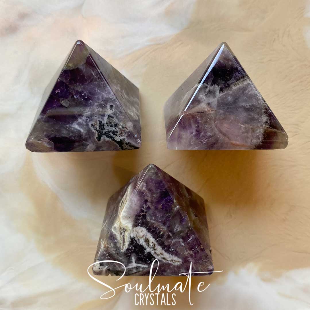 Soulmate Crystals Super Seven Cacoxenite Polished Crystal Pyramid, Purple Black Crystal for Calm, Harmony