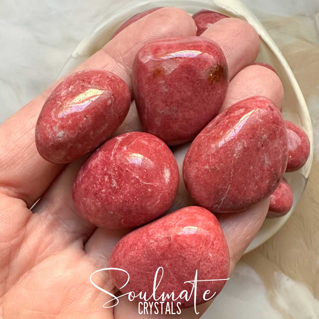 Soulmate Crystals Thulite Tumbled Stone, Pink Zoisite Mid Tone Pink Crystal for Love, Harmony, Inner Self, Nurturing, Kindness, Relationships.