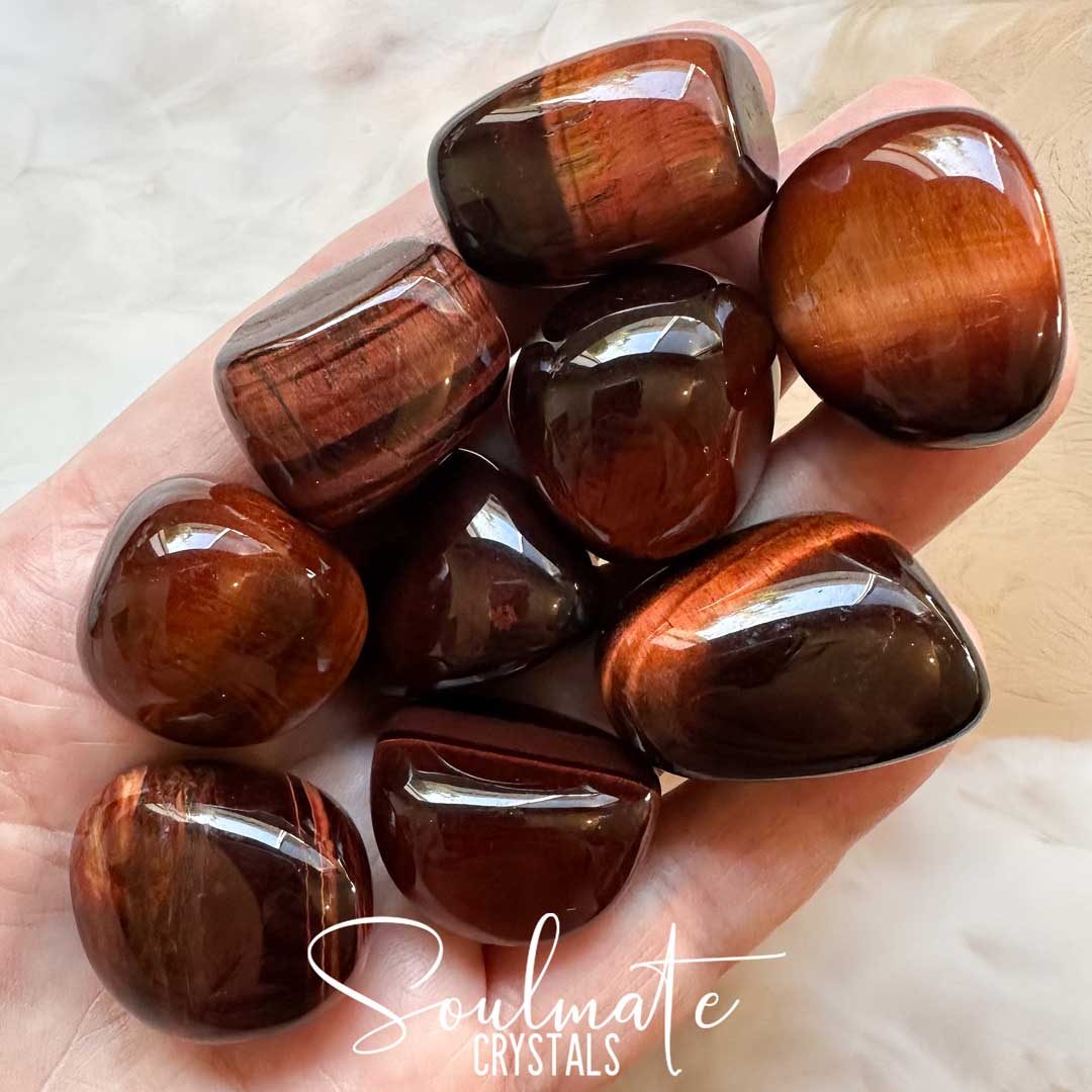 Soulmate Crystals Tiger Eye Red Tumbled Stone, Chatoyant Red Crystal for Passion, Motivation, Self-Esteem, Wisdom.