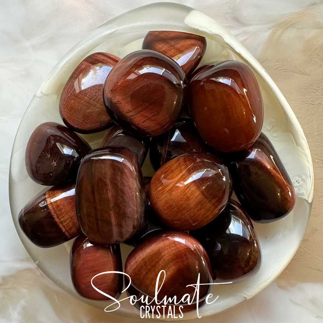 Soulmate Crystals Tiger Eye Red Tumbled Stone, Chatoyant Red Crystal for Passion, Motivation, Self-Esteem, Wisdom.