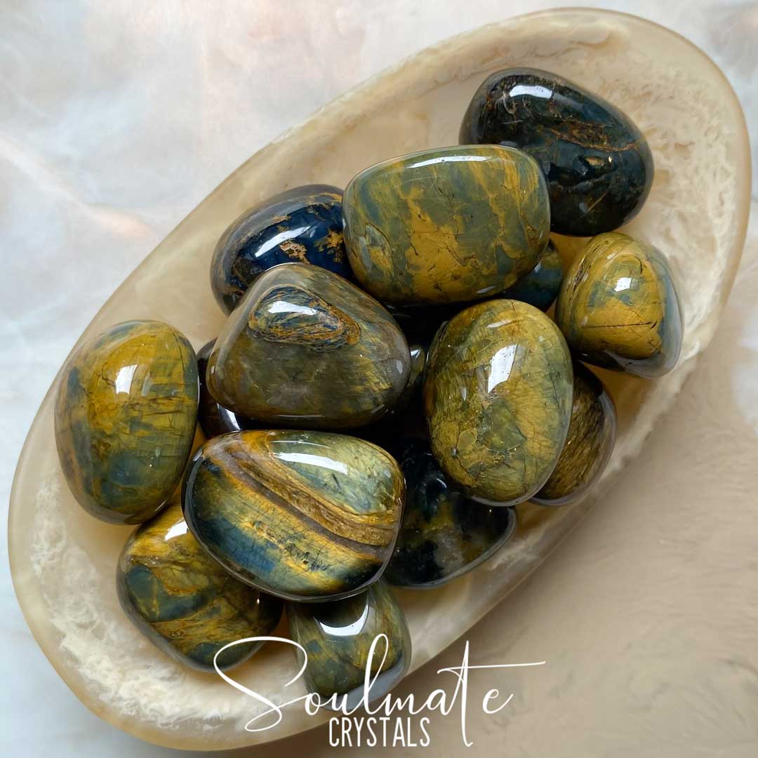 Soulmate Crystals Tigrina Nellite Tumbled Stone, Gold Blue Crystal for Insight, Visioning, Acceptance