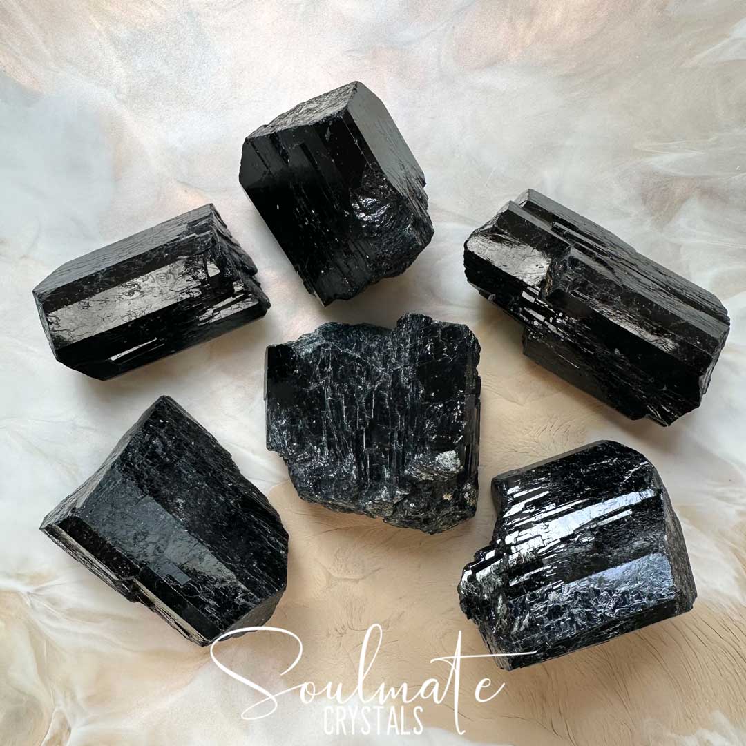 Soulmate Crystals Tourmaline Black Povondarite Raw Natural Stone, Black Crystal for EMF Protection, Grounding, Restoration and Shield Negativity, Yinnietharra, Australia.