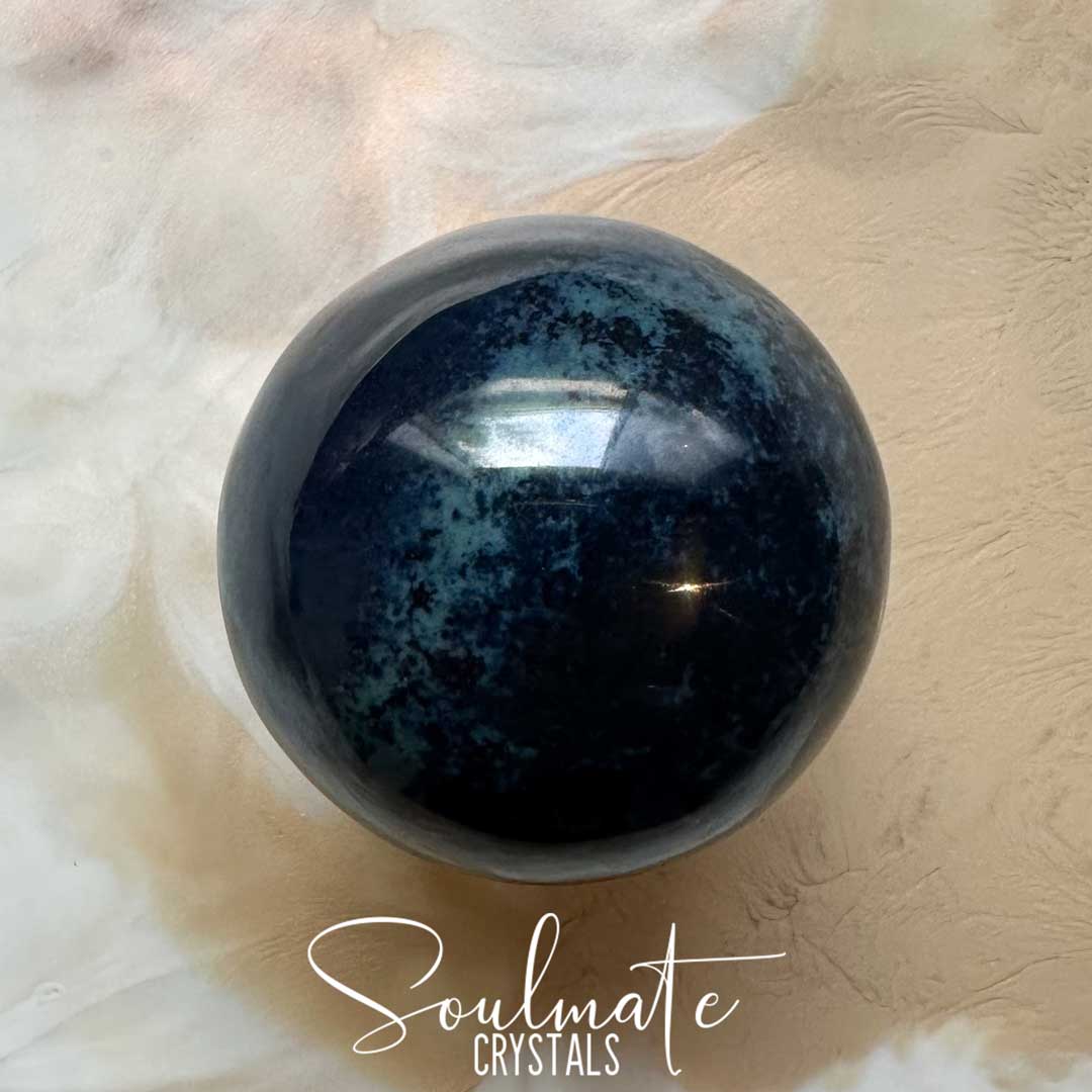 Soulmate Crystals Vivianite Polished Crystal Sphere, Rare Blue Green Crystal for Restoration, Calm and Stress Relief