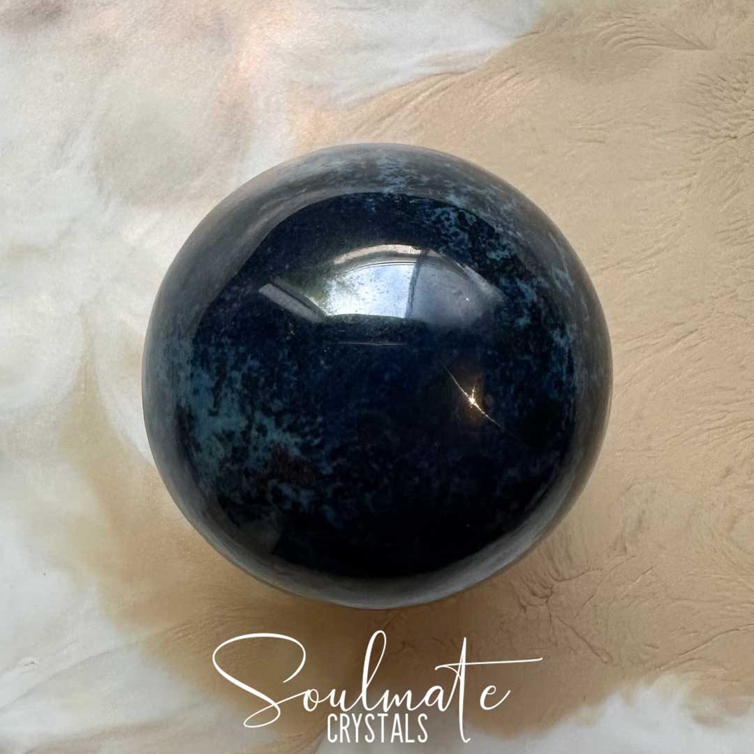 Soulmate Crystals Vivianite Polished Crystal Sphere, Rare Blue Green Crystal for Restoration, Calm and Stress Relief
