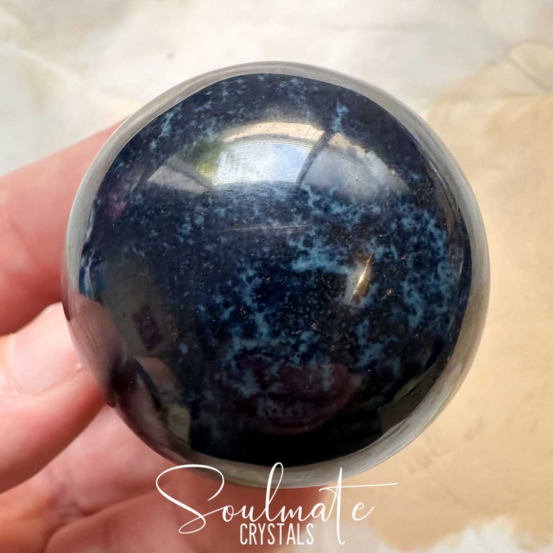 Soulmate Crystals Vivianite Polished Crystal Sphere, Rare Blue Green Crystal for Restoration, Calm and Stress Relief