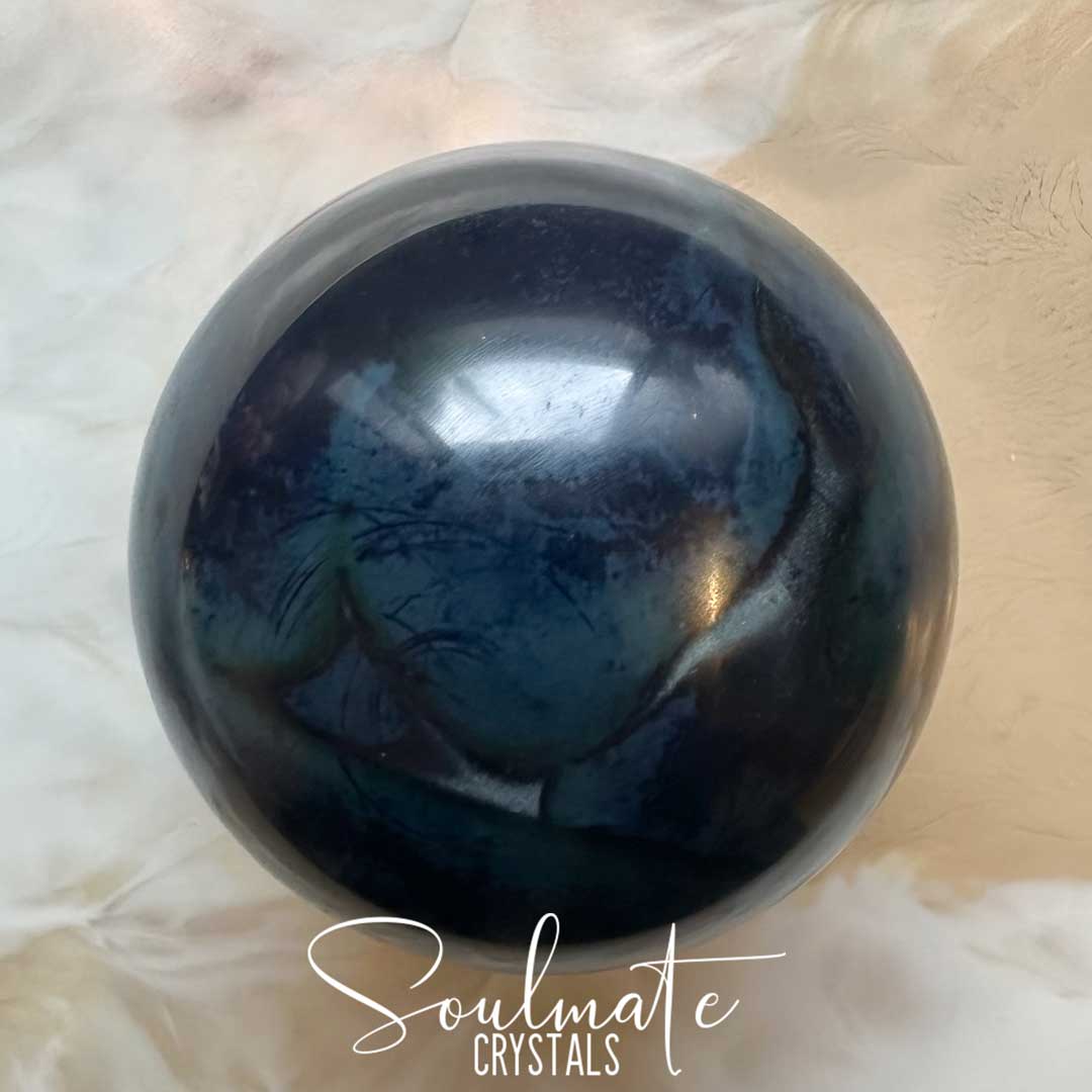 Soulmate Crystals Vivianite Polished Crystal Sphere, Rare Blue Green Crystal for Restoration, Calm and Stress Relief