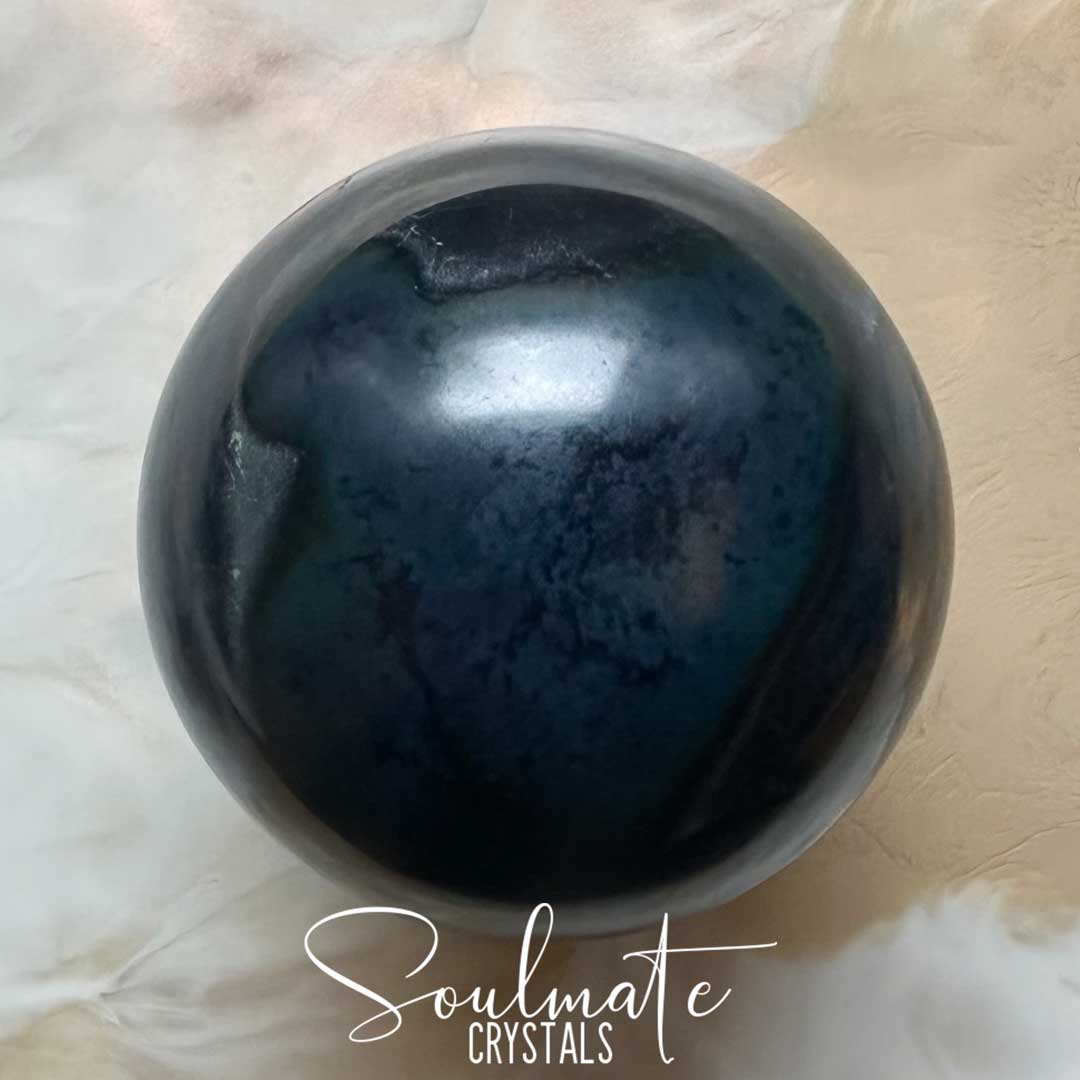 Soulmate Crystals Vivianite Polished Crystal Sphere, Rare Blue Green Crystal for Restoration, Calm and Stress Relief