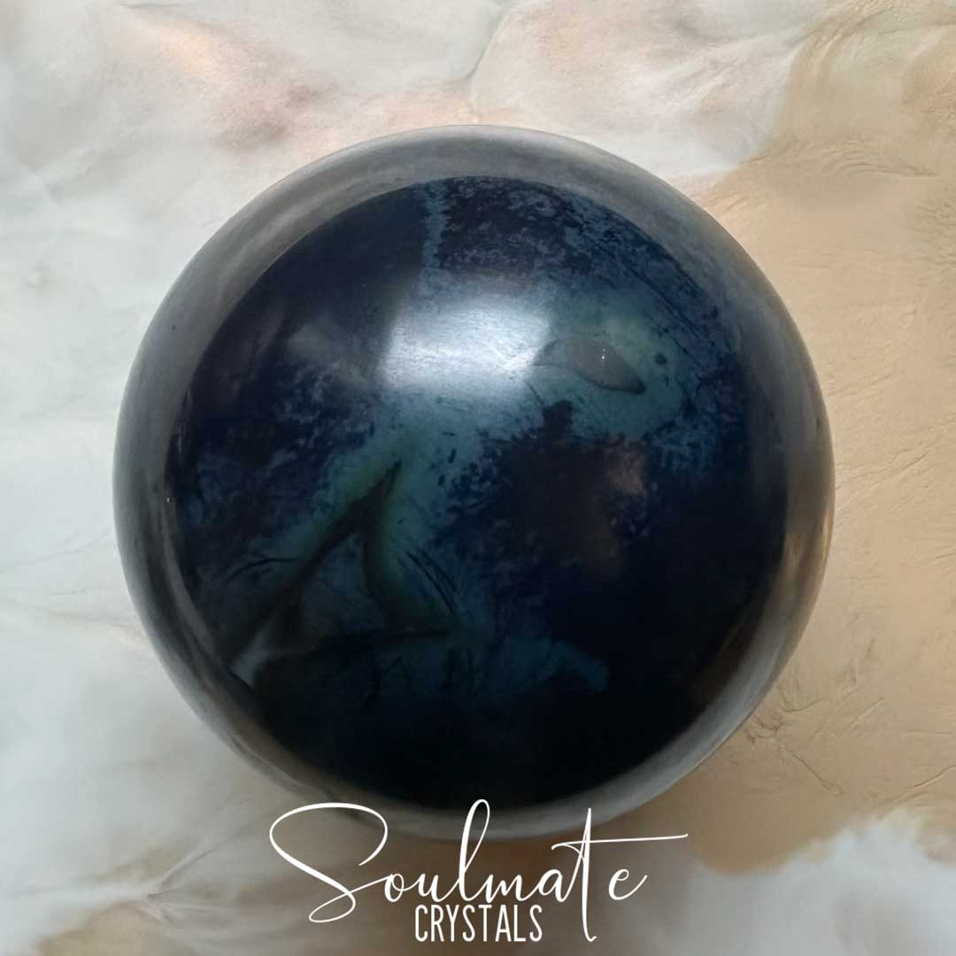 Soulmate Crystals Vivianite Polished Crystal Sphere, Rare Blue Green Crystal for Restoration, Calm and Stress Relief