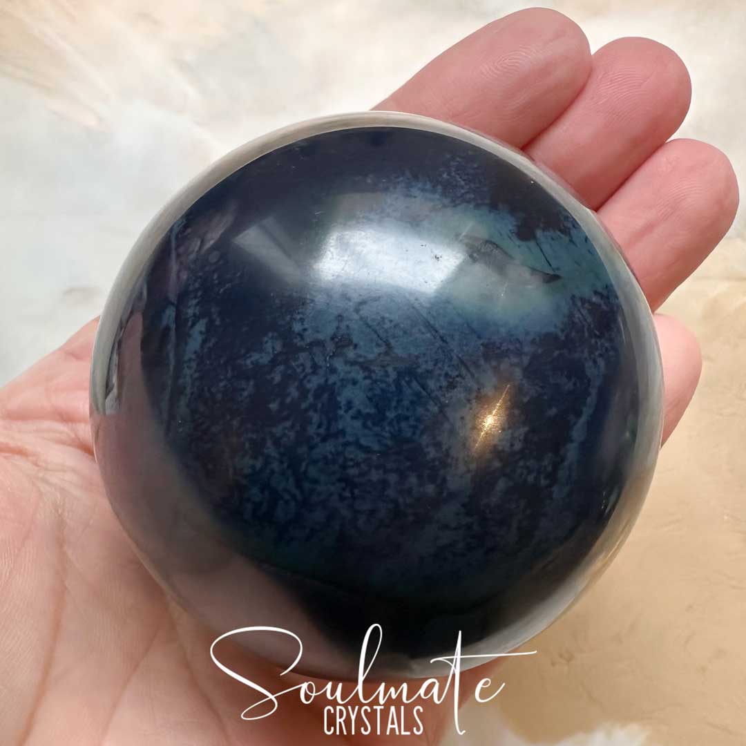 Soulmate Crystals Vivianite Polished Crystal Sphere, Rare Blue Green Crystal for Restoration, Calm and Stress Relief