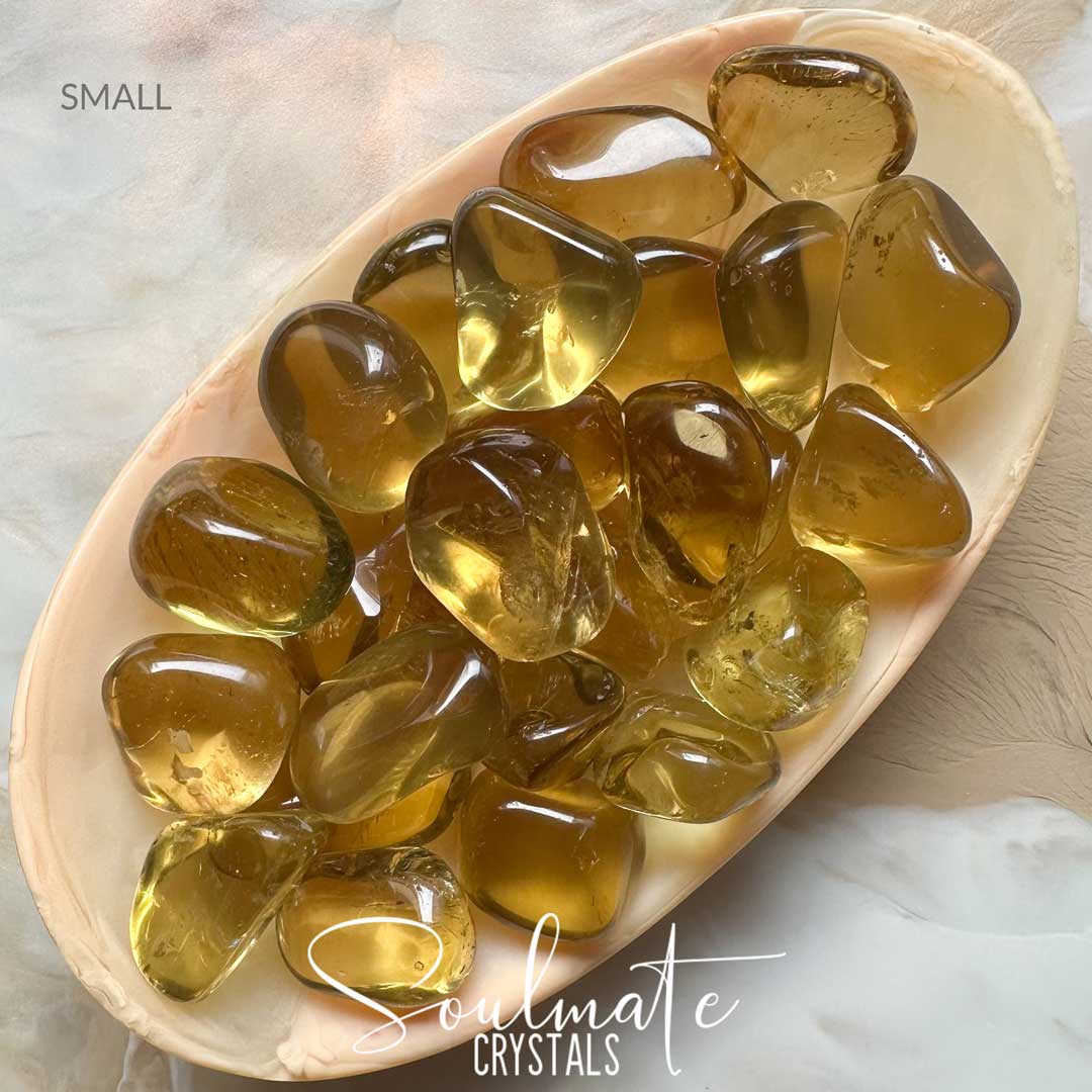 Soulmate Crystals Whiskey Quartz Rare Tumbled Stone, Golden Amber Quartz Crystal for Tenacity, Resilience, Confidence, Positivity, Uplifting, Energising, Grounding, Practical. Combines Properties of Citrine and Smoky Quartz. 