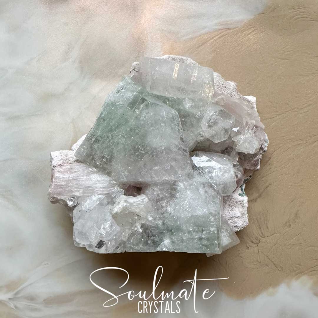 Soulmate Crystals Zeolite Apophyllite Green Pink Stilbite Raw Mineral Specimen First Quality, High Vibration Crystal for Cleansing, Serenity, Light, Harmonising, Energetic Transformation, Nurturing.