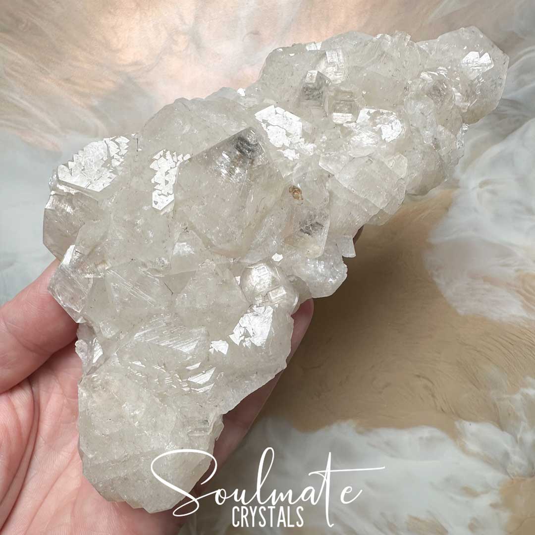 Soulmate Crystals Zeolite Apophyllite Diamond Champagne Raw Mineral Specimen First Quality, Clear Crystal for Cleansing, Serenity, Light, Harmonising, Energetic Transformation, Nurturing.