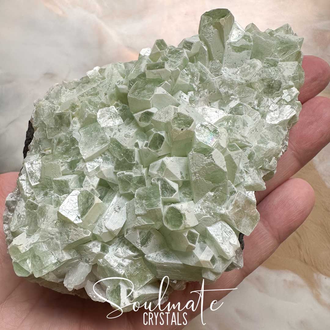 Soulmate Crystals Zeolite Apophyllite Green Cubic Raw Natural Mineral Specimen, Rare, High Vibration Crystal for Harmony