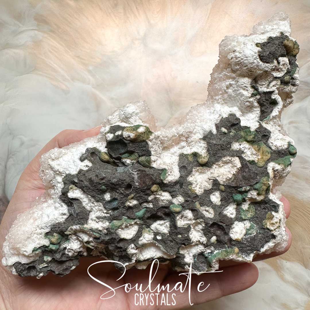 Soulmate Crystals Zeolite Apophyllite  Pink Diamond Sugar Micro Druzy Raw Mineral Specimen First Quality, Blush Pink Crystal for Cleansing, Serenity, Light, Restoration, Spirituality, Emotional Wellbeing, Self-Love, Nurturing, Serenity, Happiness, Harmony, Energetically Transformational Healing Crystals.
