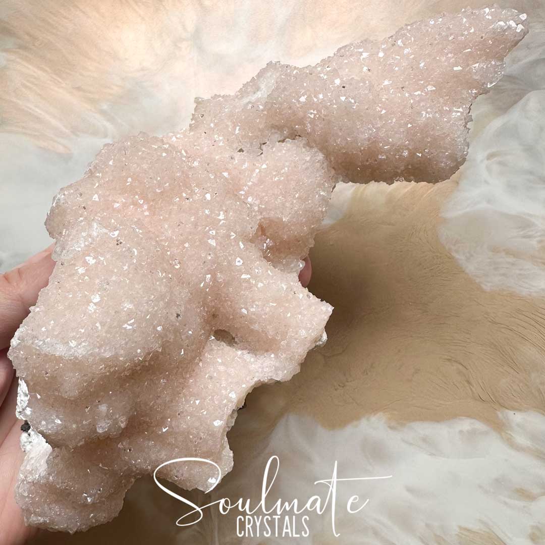 Soulmate Crystals Zeolite Apophyllite  Pink Diamond Sugar Micro Druzy Raw Mineral Specimen First Quality, Blush Pink Crystal for Cleansing, Serenity, Light, Restoration, Spirituality, Emotional Wellbeing, Self-Love, Nurturing, Serenity, Happiness, Harmony, Energetically Transformational Healing Crystals.