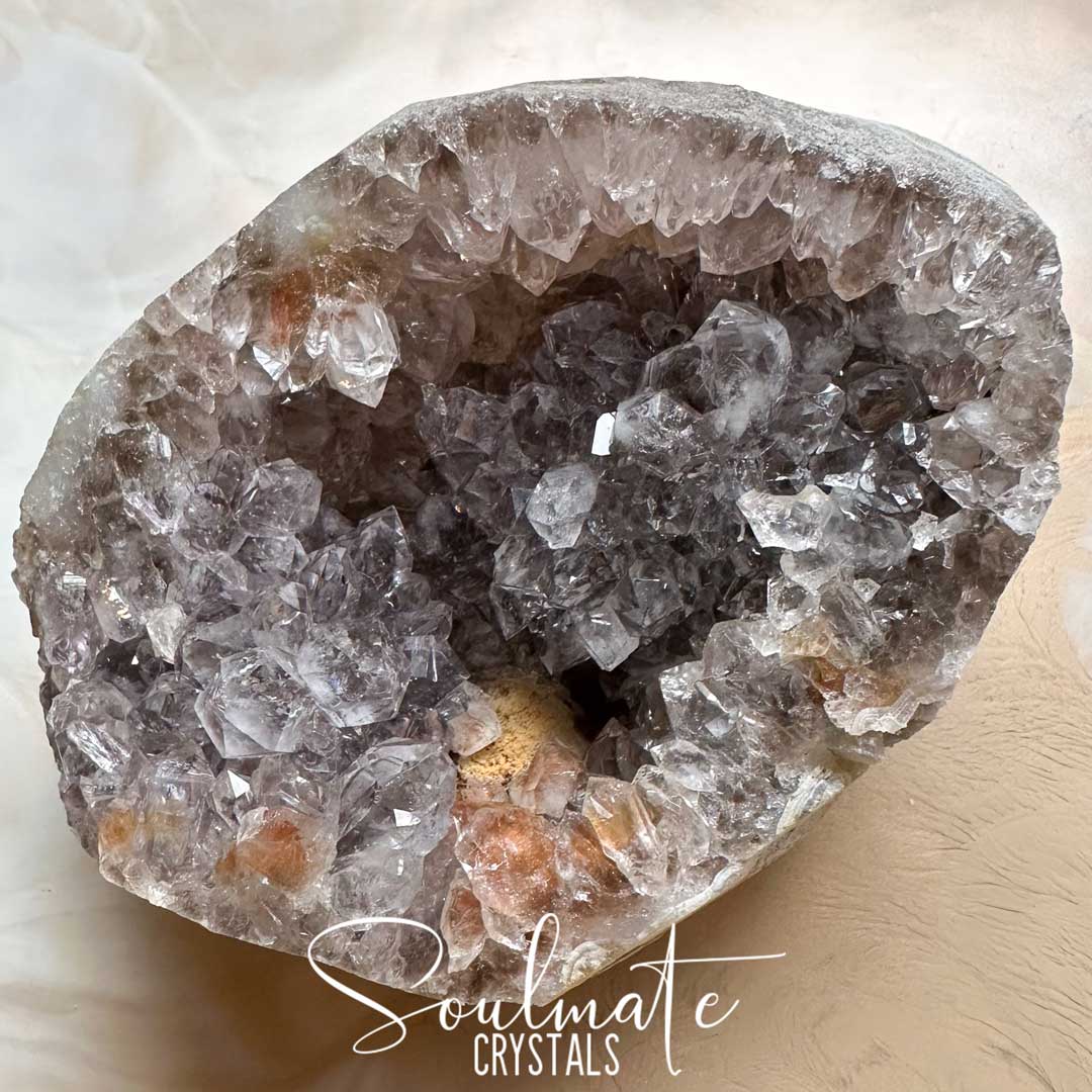 Soulmate Crystals Zeolite Smoky Quartz Geode Raw Natural Mineral Specimen First Quality, Unpolished Smoky Brown Quartz Druzy Crystal for Grounding, Intuition, Spiritual Development, Higher Consciousness, Wisdom, Clarity, Intentional Transformation, Enlightenment, Spiritual Expansion, Golden Healer Quartz.