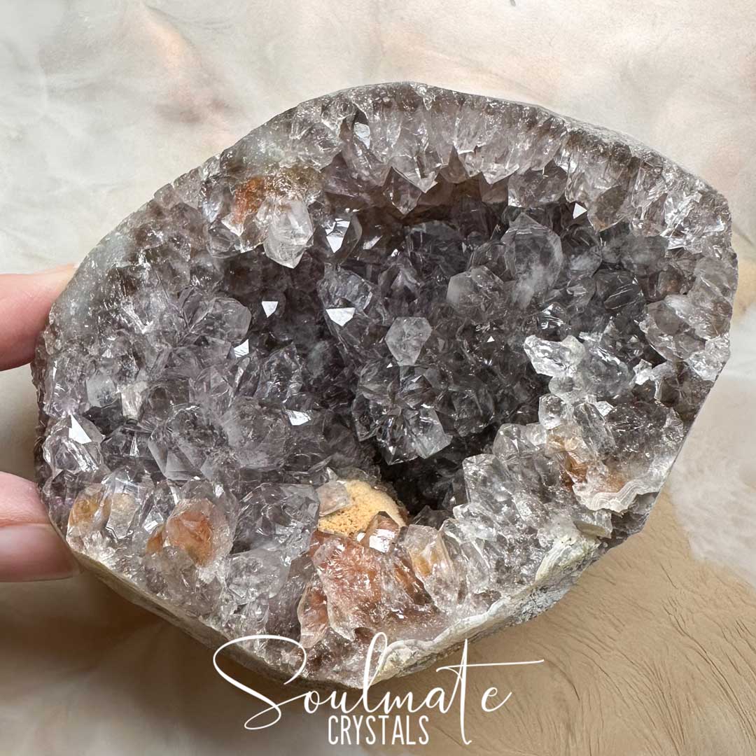 Soulmate Crystals Zeolite Smoky Quartz Geode Raw Natural Mineral Specimen First Quality, Unpolished Smoky Brown Quartz Druzy Crystal for Grounding, Intuition, Spiritual Development, Higher Consciousness, Wisdom, Clarity, Intentional Transformation, Enlightenment, Spiritual Expansion, Golden Healer Quartz.