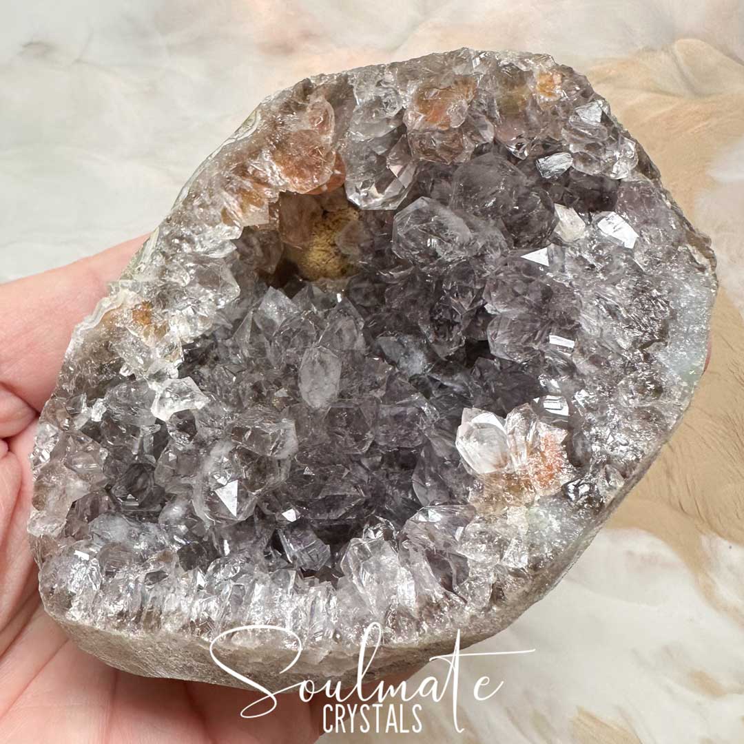 Soulmate Crystals Zeolite Smoky Quartz Geode Raw Natural Mineral Specimen First Quality, Unpolished Smoky Brown Quartz Druzy Crystal for Grounding, Intuition, Spiritual Development, Higher Consciousness, Wisdom, Clarity, Intentional Transformation, Enlightenment, Spiritual Expansion, Golden Healer Quartz.