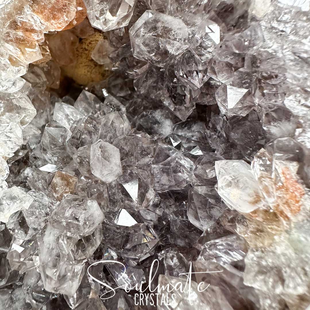Soulmate Crystals Zeolite Smoky Quartz Geode Raw Natural Mineral Specimen First Quality, Unpolished Smoky Brown Quartz Druzy Crystal for Grounding, Intuition, Spiritual Development, Higher Consciousness, Wisdom, Clarity, Intentional Transformation, Enlightenment, Spiritual Expansion, Golden Healer Quartz.