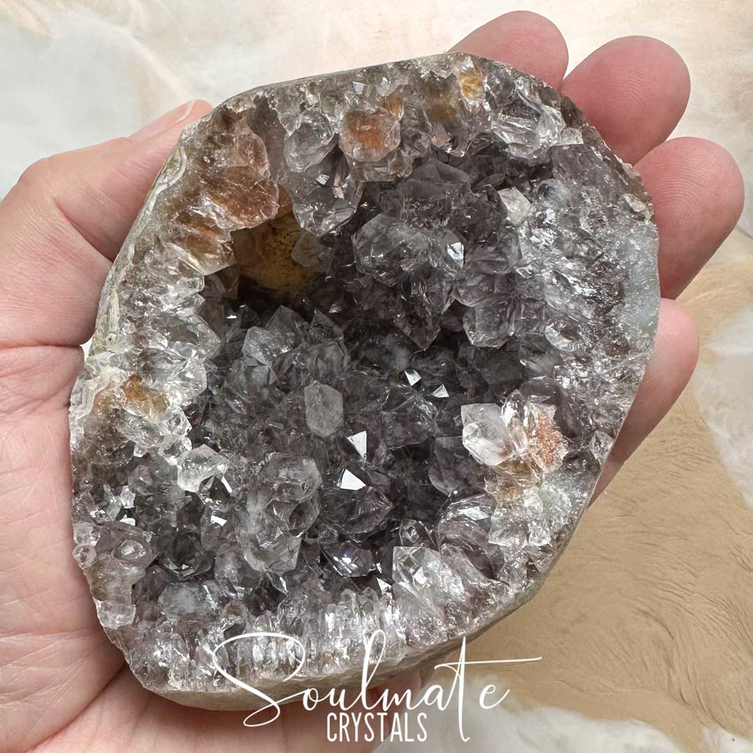 Soulmate Crystals Zeolite Smoky Quartz Geode Raw Natural Mineral Specimen First Quality, Unpolished Smoky Brown Quartz Druzy Crystal for Grounding, Intuition, Spiritual Development, Higher Consciousness, Wisdom, Clarity, Intentional Transformation, Enlightenment, Spiritual Expansion, Golden Healer Quartz.