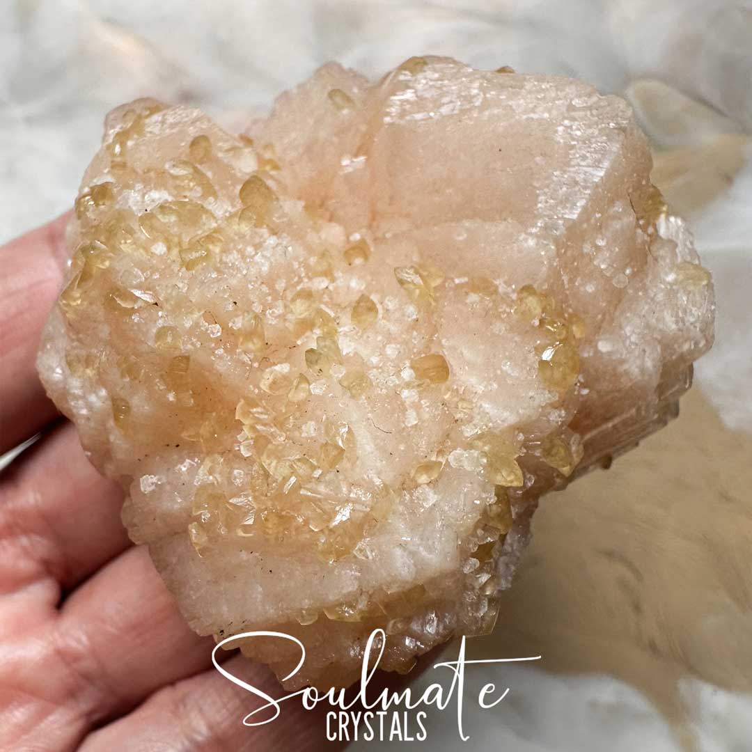 Soulmate Crystals Zeolite Stilbite Peach Apophyllite Golden Raw Mineral Specimen First Quality, High Vibration Crystal for Cleansing, Serenity, Light, Harmonising, Energetic Transformation, Nurturing.