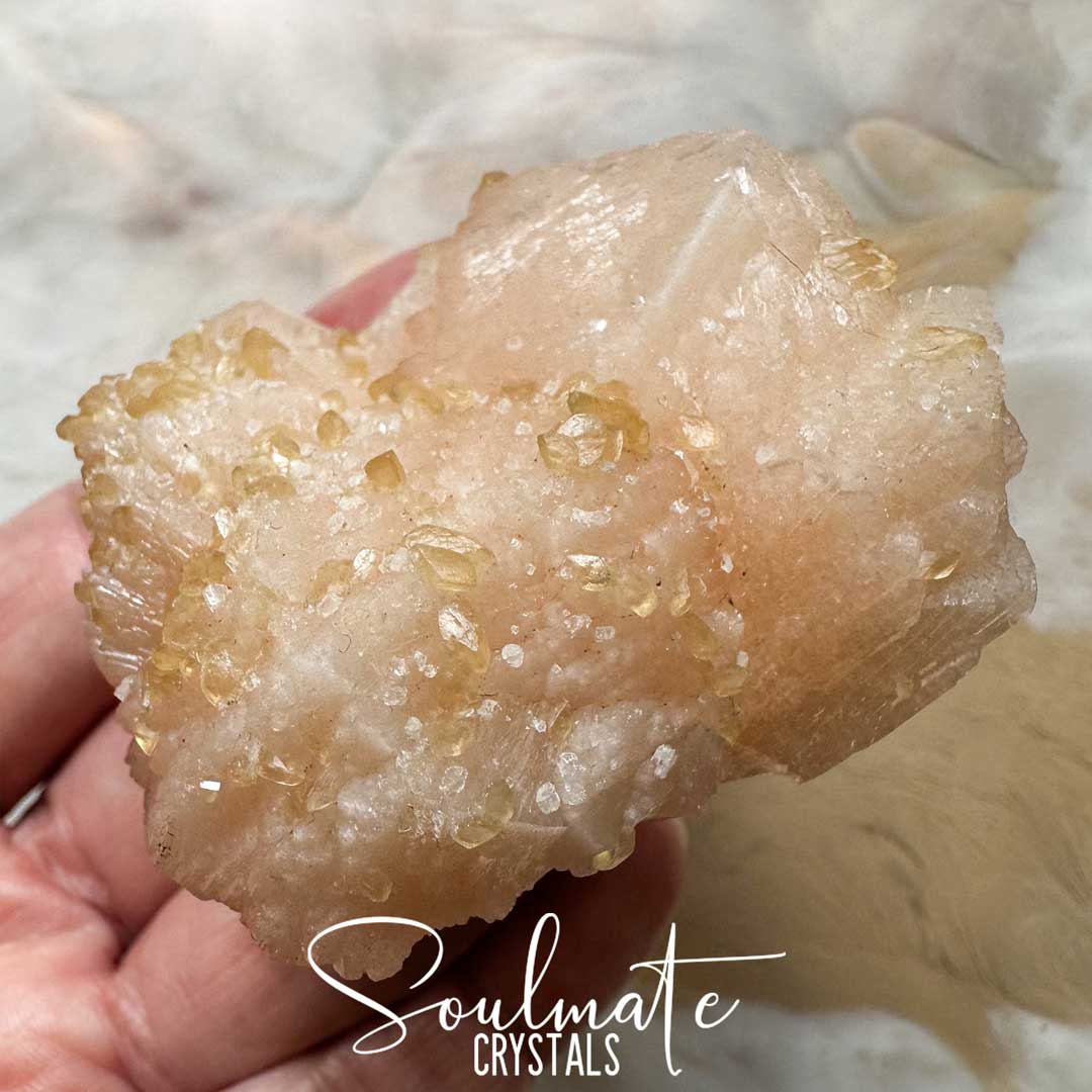 Soulmate Crystals Zeolite Stilbite Peach Apophyllite Golden Raw Mineral Specimen First Quality, High Vibration Crystal for Cleansing, Serenity, Light, Harmonising, Energetic Transformation, Nurturing.
