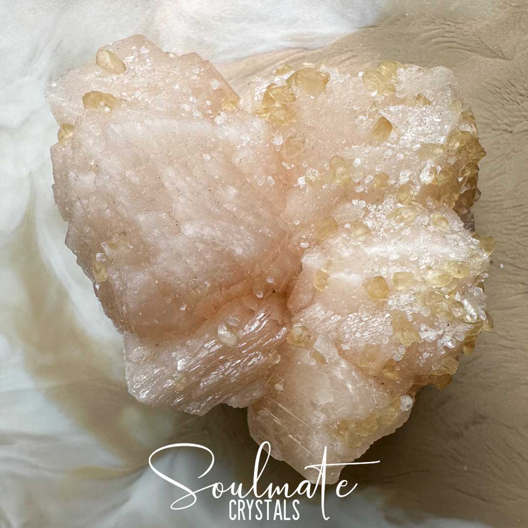 Soulmate Crystals Zeolite Stilbite Peach Apophyllite Golden Raw Mineral Specimen First Quality, High Vibration Crystal for Cleansing, Serenity, Light, Harmonising, Energetic Transformation, Nurturing.