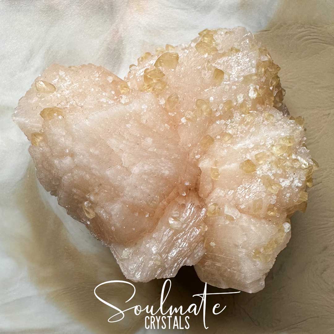 Soulmate Crystals Zeolite Stilbite Peach Apophyllite Golden Raw Mineral Specimen First Quality, High Vibration Crystal for Cleansing, Serenity, Light, Harmonising, Energetic Transformation, Nurturing.