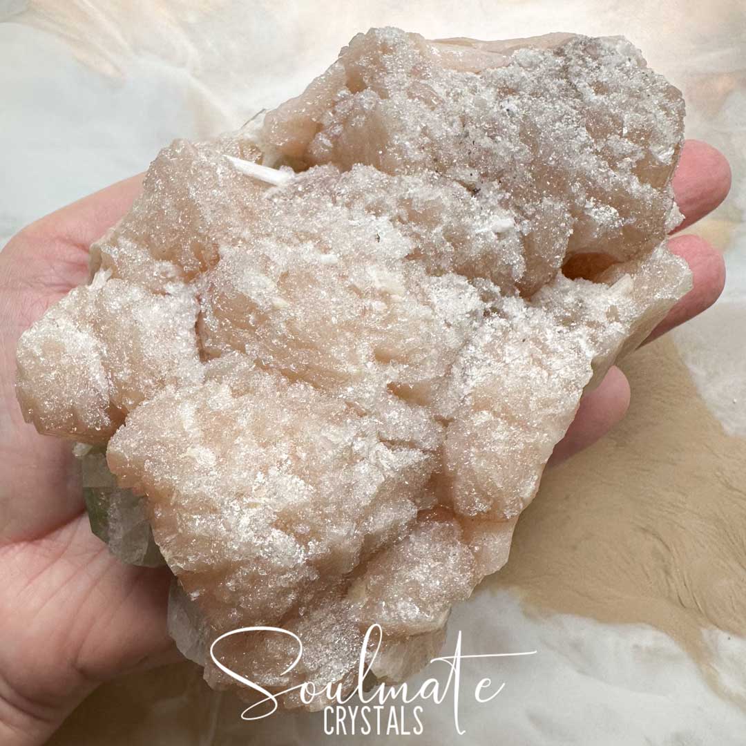 Soulmate Crystals Zeolite Stilbite Peach Apophyllite Green Raw Mineral Specimen First Quality, High Vibration Crystal for Cleansing, Serenity, Light, Harmonising, Energetic Transformation, Nurturing.
