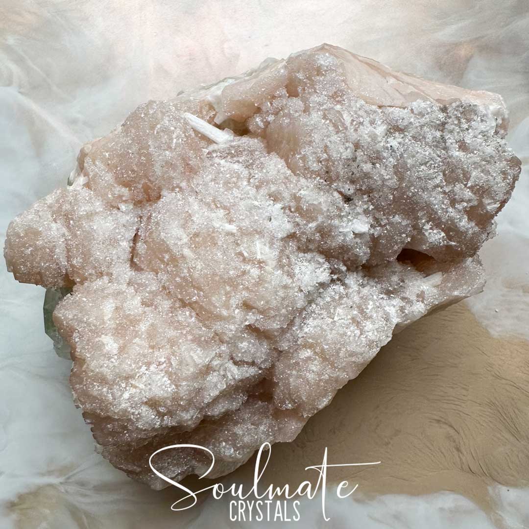 Soulmate Crystals Zeolite Stilbite Peach Apophyllite Green Raw Mineral Specimen First Quality, High Vibration Crystal for Cleansing, Serenity, Light, Harmonising, Energetic Transformation, Nurturing.
