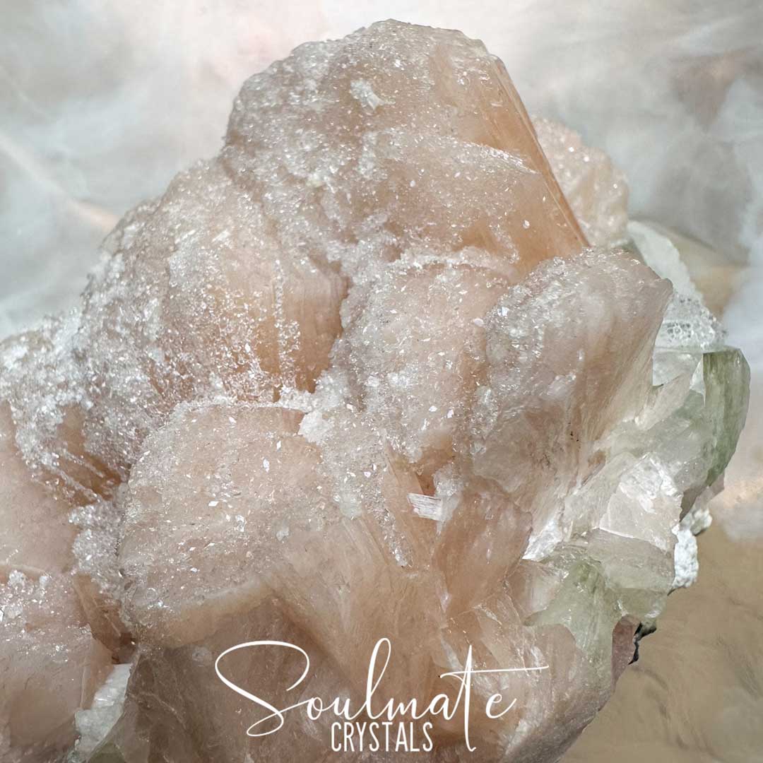 Soulmate Crystals Zeolite Stilbite Peach Apophyllite Green Raw Mineral Specimen First Quality, High Vibration Crystal for Cleansing, Serenity, Light, Harmonising, Energetic Transformation, Nurturing.