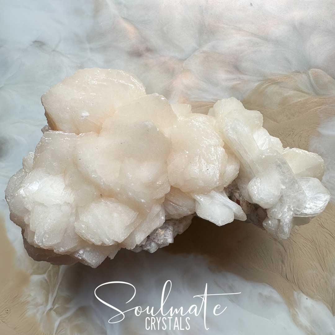 Soulmate Crystals Zeolite Peach Cream Stilbite Puffball Scolecite Raw Mineral Specimen for Spiritual Transformation, Peace, High Vibration Crystal.