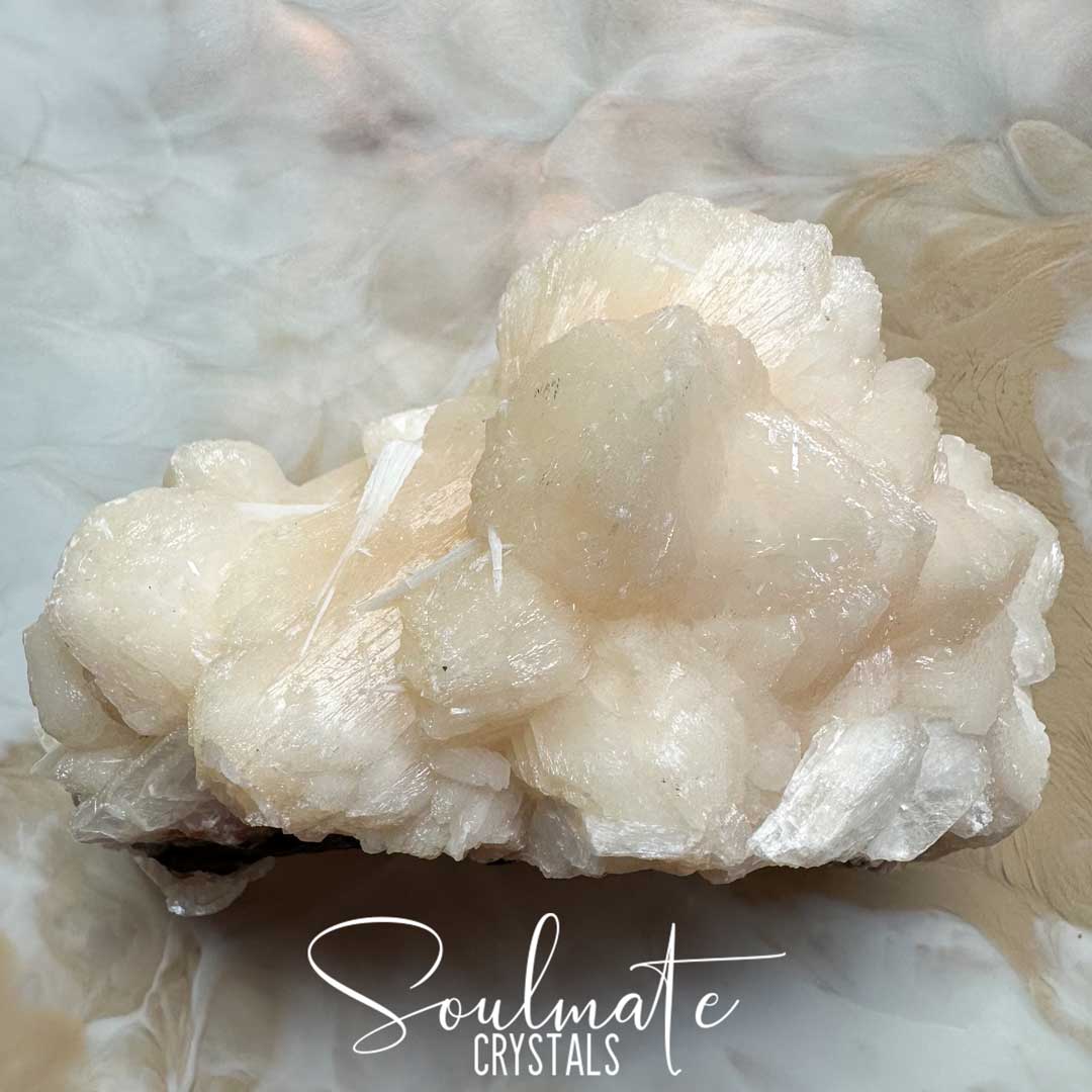 Soulmate Crystals Zeolite Peach Cream Stilbite Puffball Scolecite Raw Mineral Specimen for Spiritual Transformation, Peace, High Vibration Crystal.