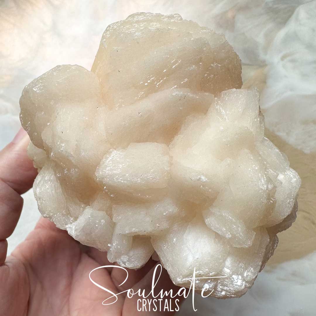 Soulmate Crystals Zeolite Peach Cream Stilbite Puffball Scolecite Raw Mineral Specimen for Spiritual Transformation, Peace, High Vibration Crystal.