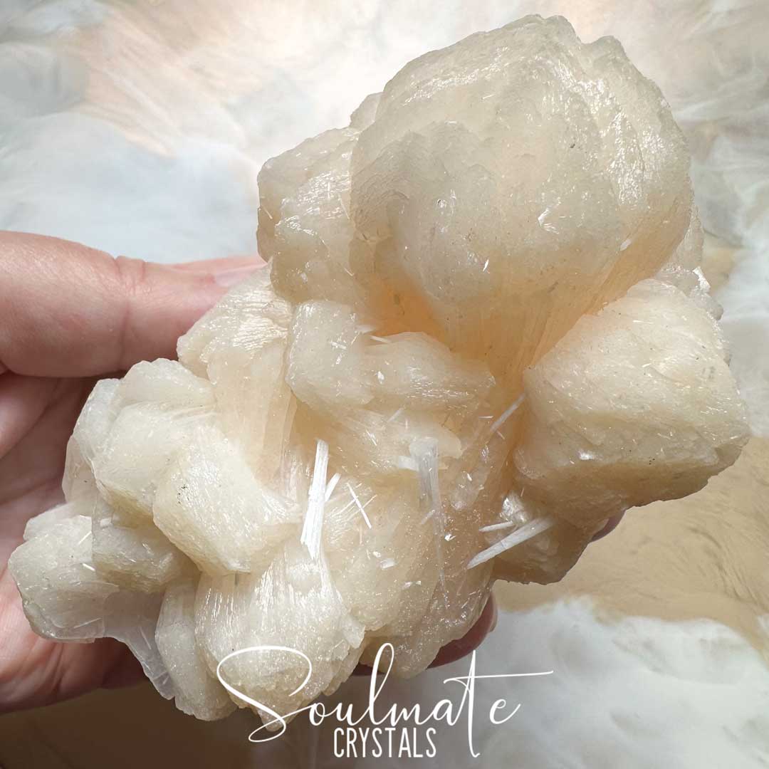 Soulmate Crystals Zeolite Peach Cream Stilbite Puffball Scolecite Raw Mineral Specimen for Spiritual Transformation, Peace, High Vibration Crystal.