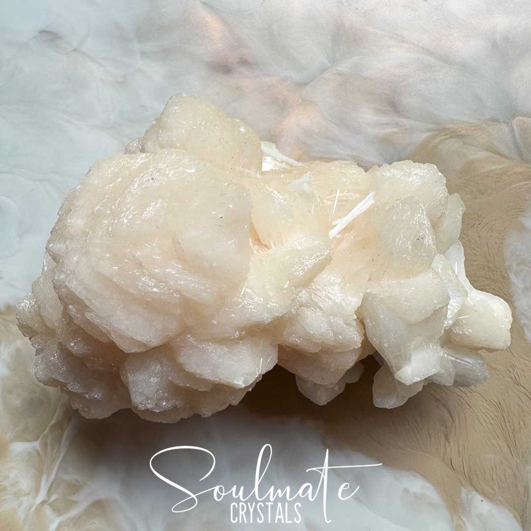 Soulmate Crystals Zeolite Peach Cream Stilbite Puffball Scolecite Raw Mineral Specimen for Spiritual Transformation, Peace, High Vibration Crystal.