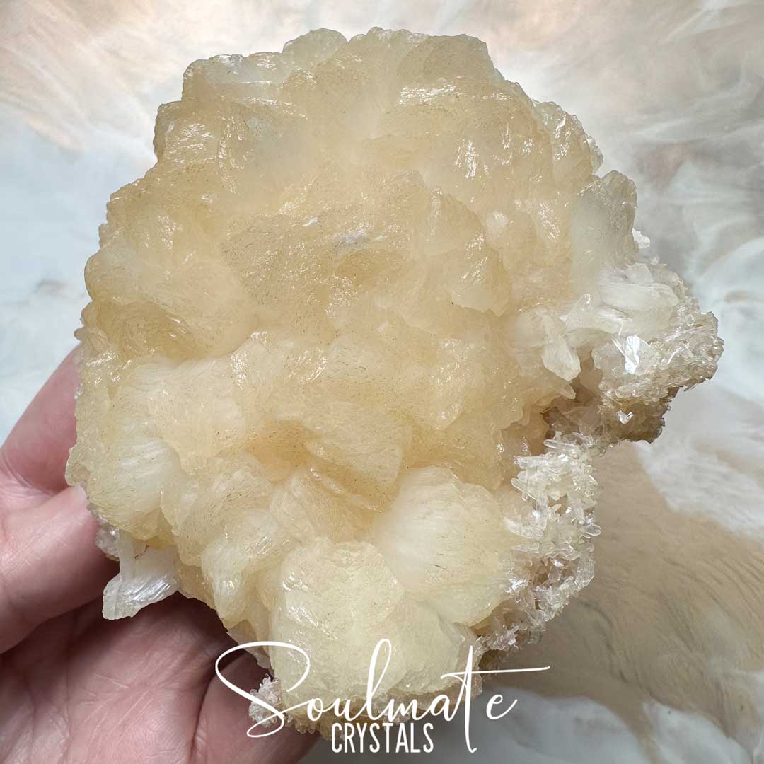 Soulmate Crystals Zeolite Stilbite Peach Golden Cluster Raw Mineral Specimen, High Vibration Crystal for Harmony and Cleansing, Energetic Transformation Healing Crystals.