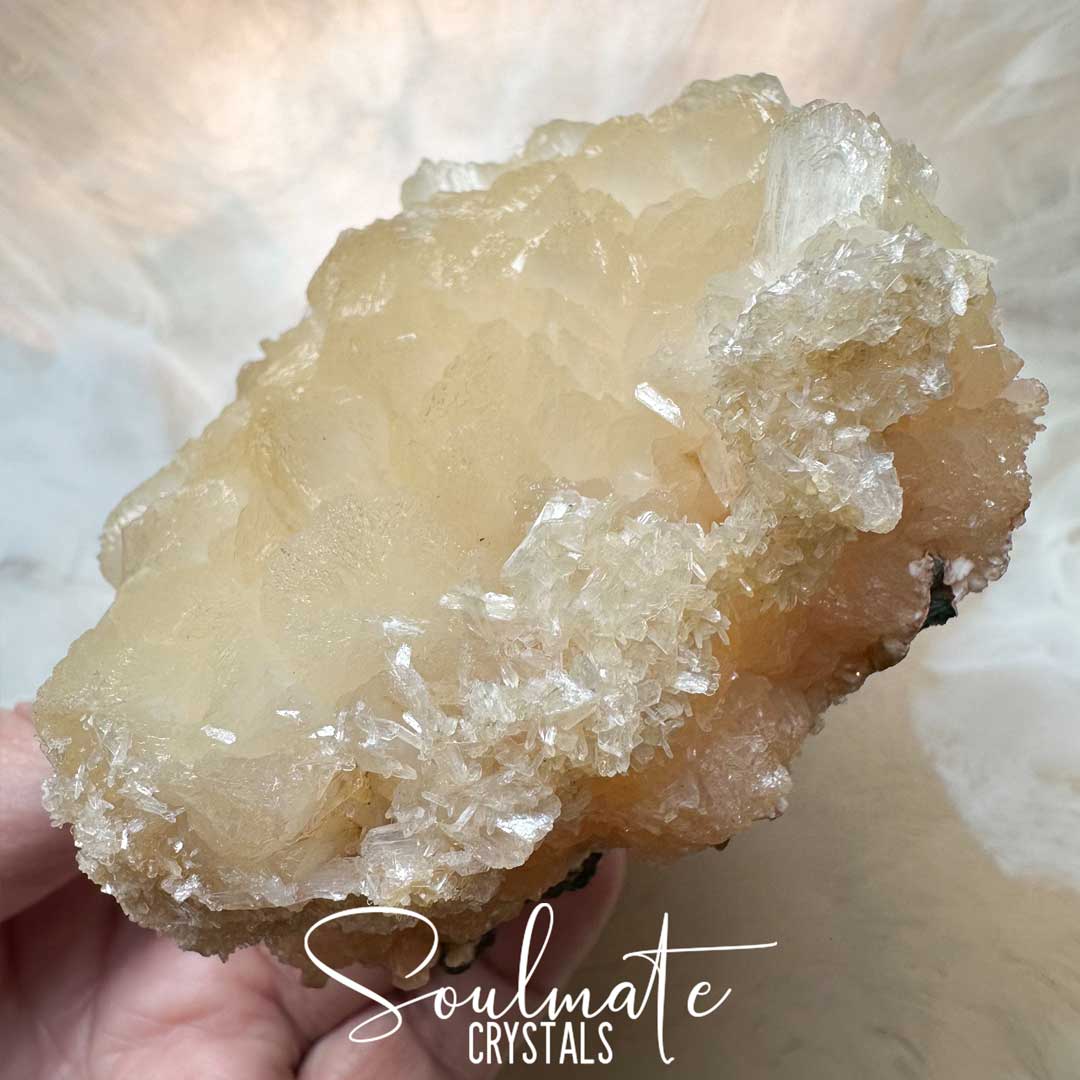 Soulmate Crystals Zeolite Stilbite Peach Golden Cluster Raw Mineral Specimen, High Vibration Crystal for Harmony and Cleansing, Energetic Transformation Healing Crystals.