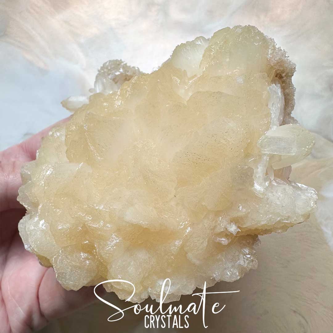 Soulmate Crystals Zeolite Stilbite Peach Golden Cluster Raw Mineral Specimen, High Vibration Crystal for Harmony and Cleansing, Energetic Transformation Healing Crystals.