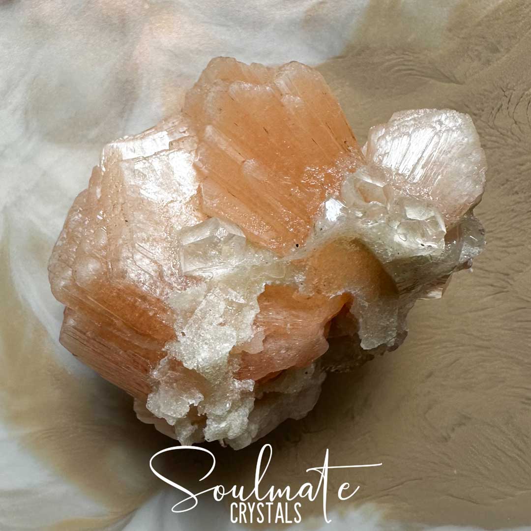 Soulmate Crystals Zeolite Stilbite Peach Apophyllite Diamond Raw Mineral Specimen First Quality, High Vibration Crystal for Cleansing, Serenity, Light, Harmonising, Energetic Transformation, Nurturing.