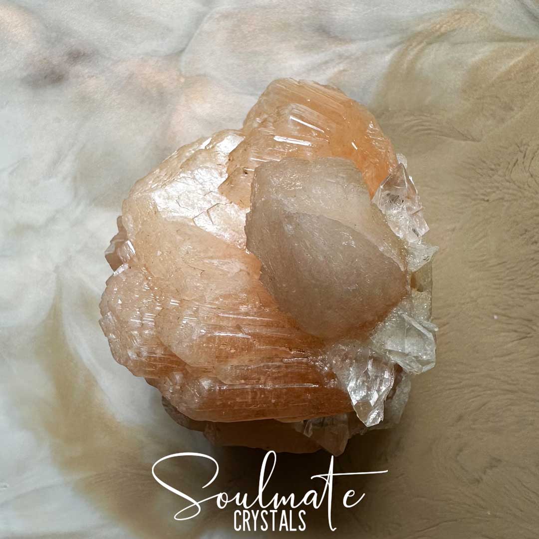 Soulmate Crystals Zeolite Stilbite Peach Apophyllite Diamond Raw Mineral Specimen First Quality, High Vibration Crystal for Cleansing, Serenity, Light, Harmonising, Energetic Transformation, Nurturing.